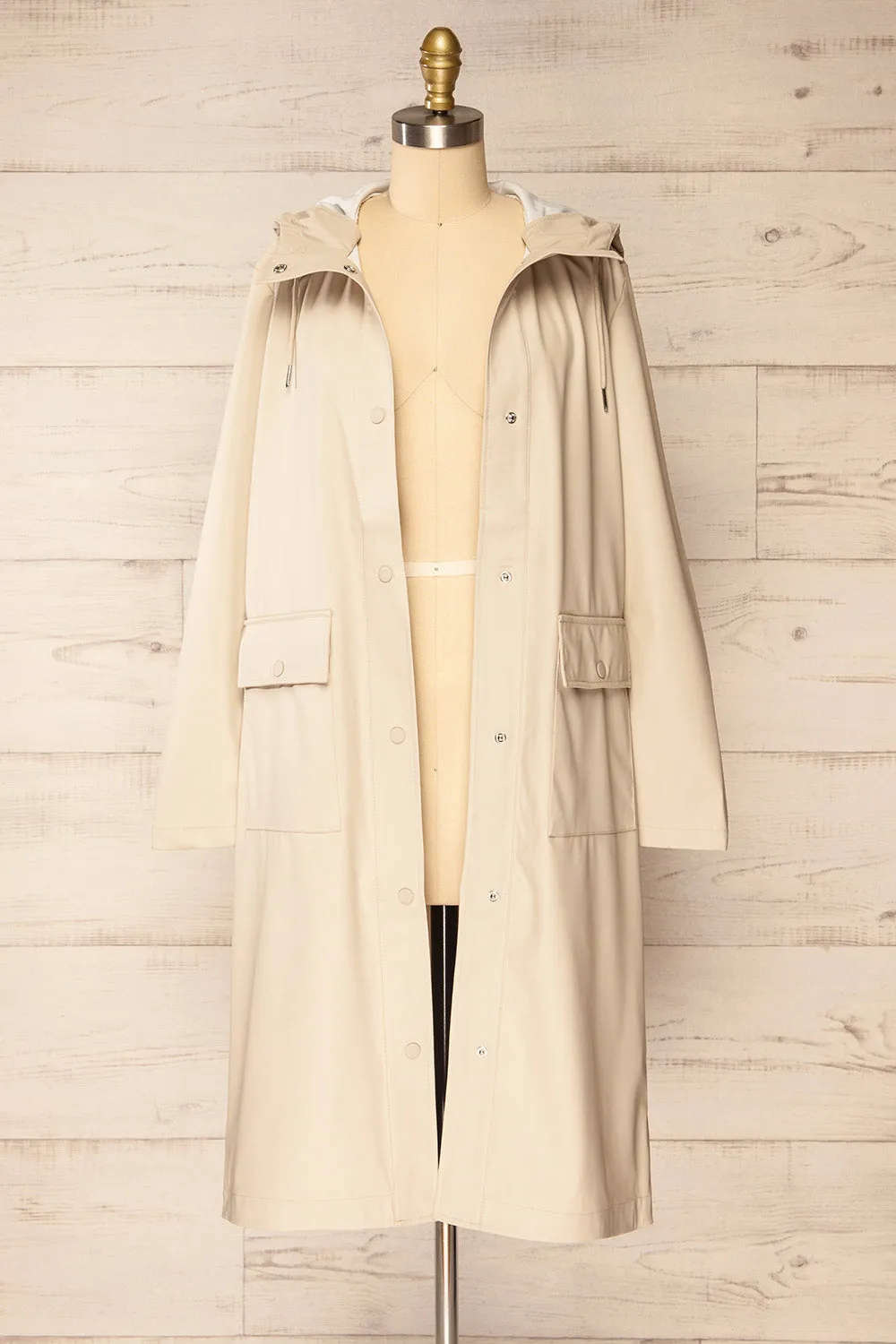 Rochester Beige | Button Up Hooded Raincoat