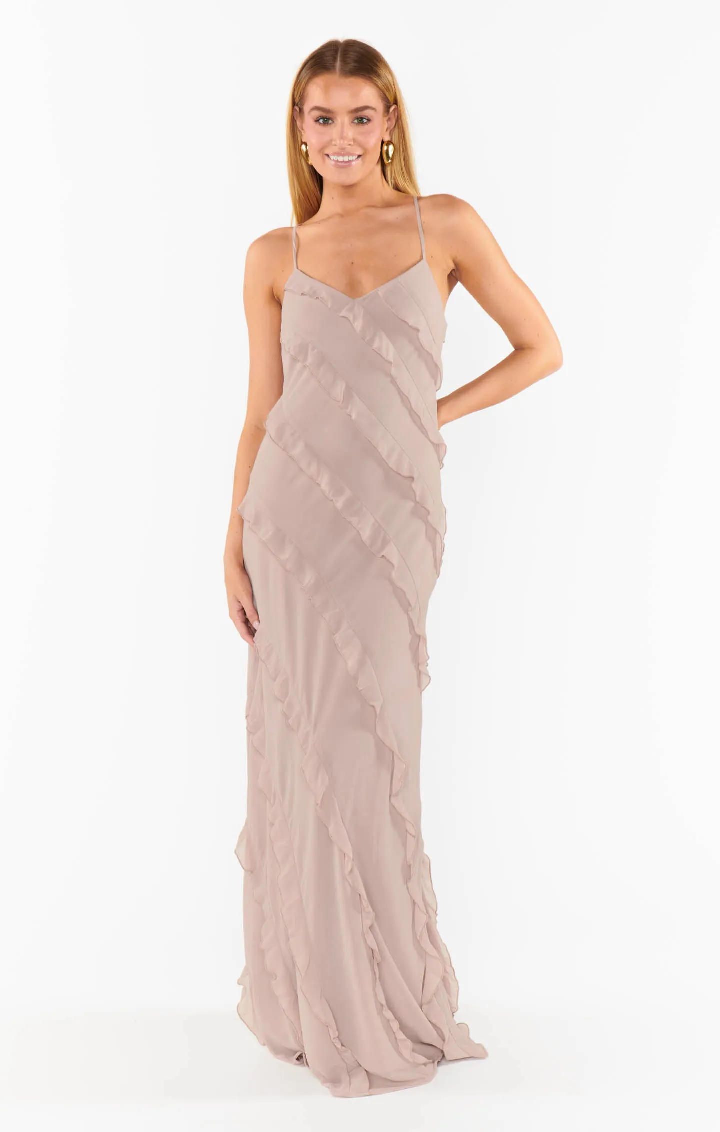 Romance Ruffle Dress ~ Soft Beige Chiffon