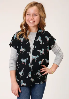 Roper Girls Kids Black Rayon/Nylon Wild Horses Cardigan