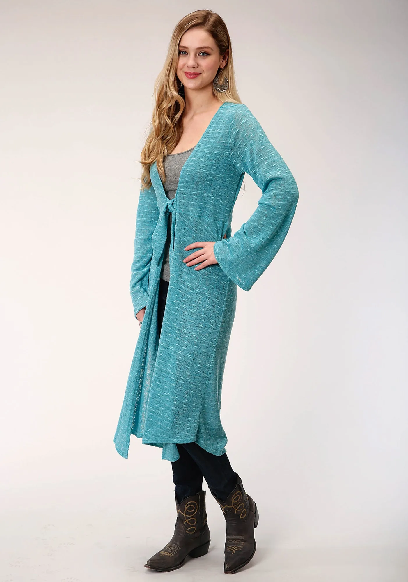 Roper Womens Dark Teal Polyester Long Length Cardigan