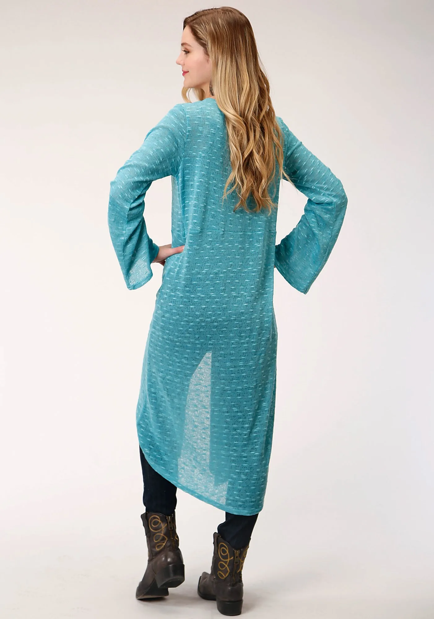 Roper Womens Dark Teal Polyester Long Length Cardigan