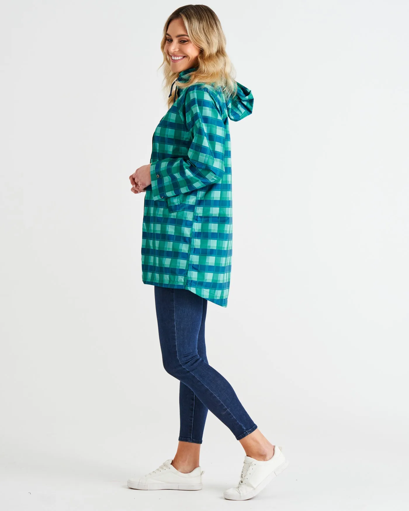 ROSIE RAINCOAT - GREEN/BLUE TARTAN