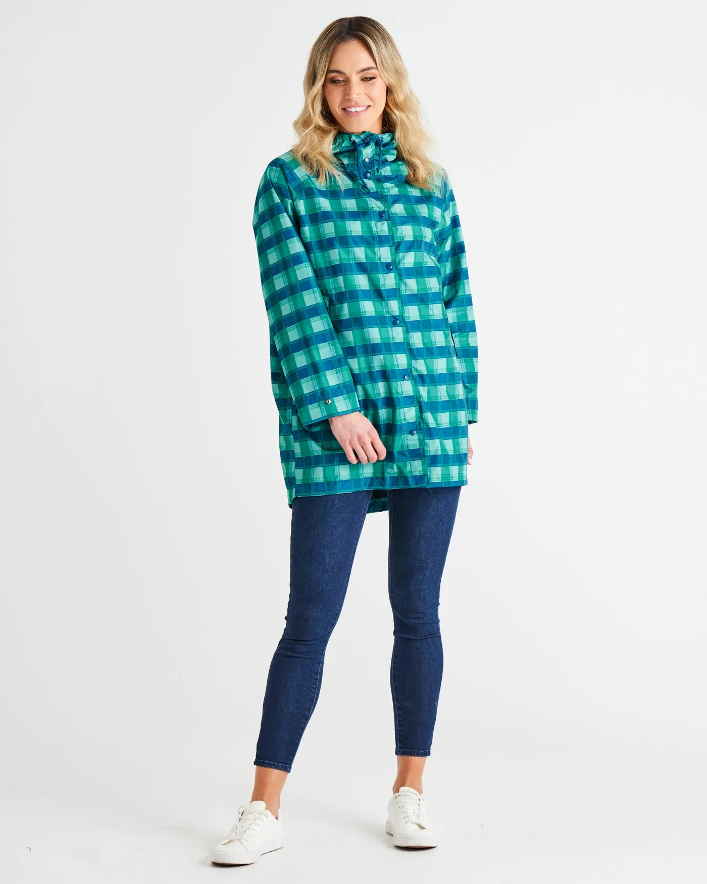 ROSIE RAINCOAT - GREEN/BLUE TARTAN