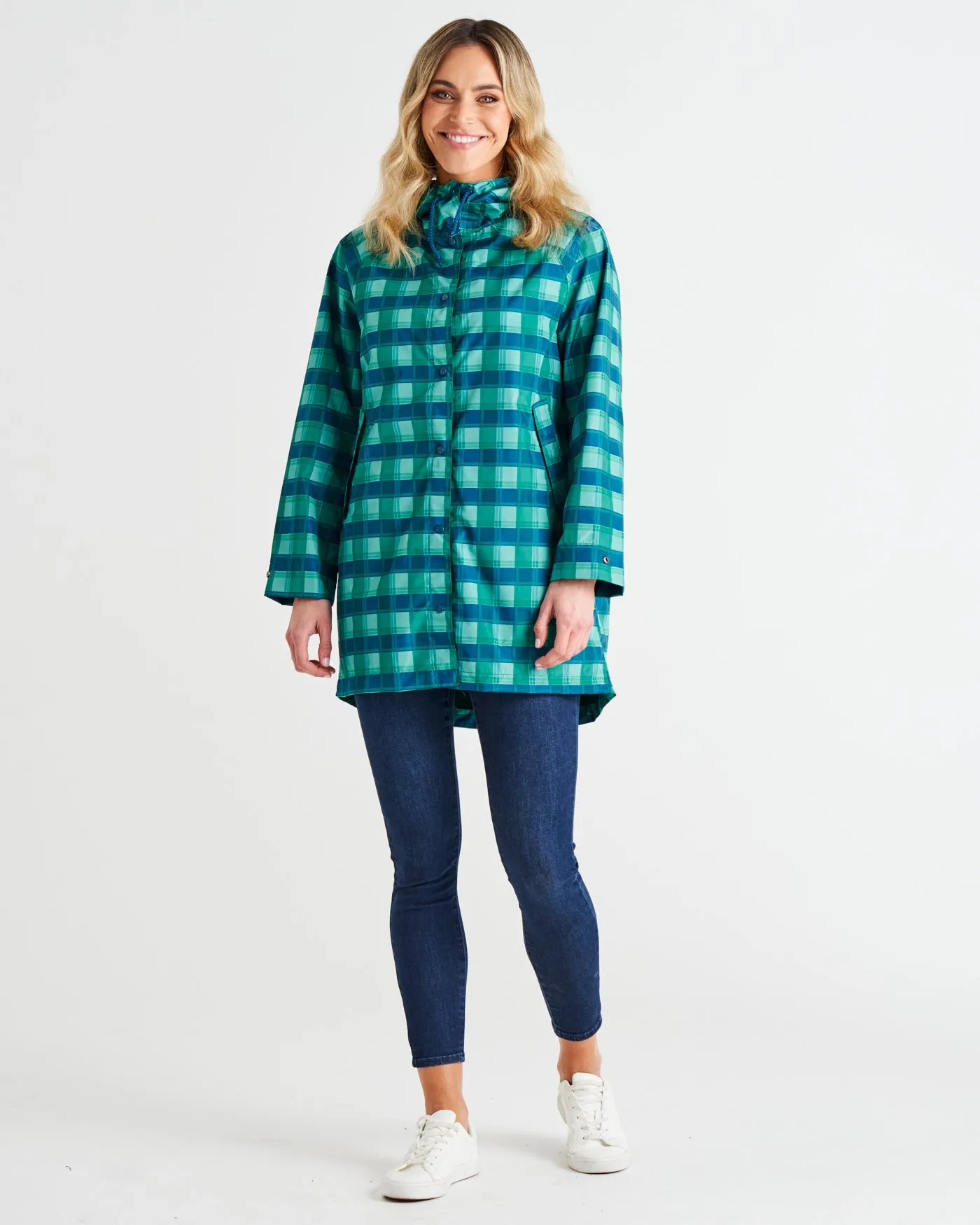 ROSIE RAINCOAT - GREEN/BLUE TARTAN