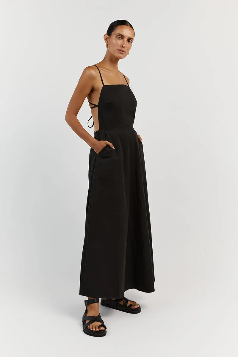 RYLEE BLACK COTTON MIDI DRESS