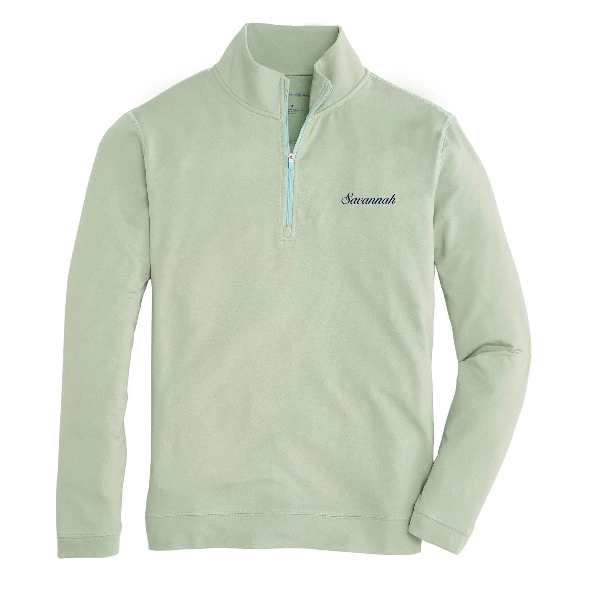 Savannah Town Script Flow 1/4 Zip Pullover - Frosty Green