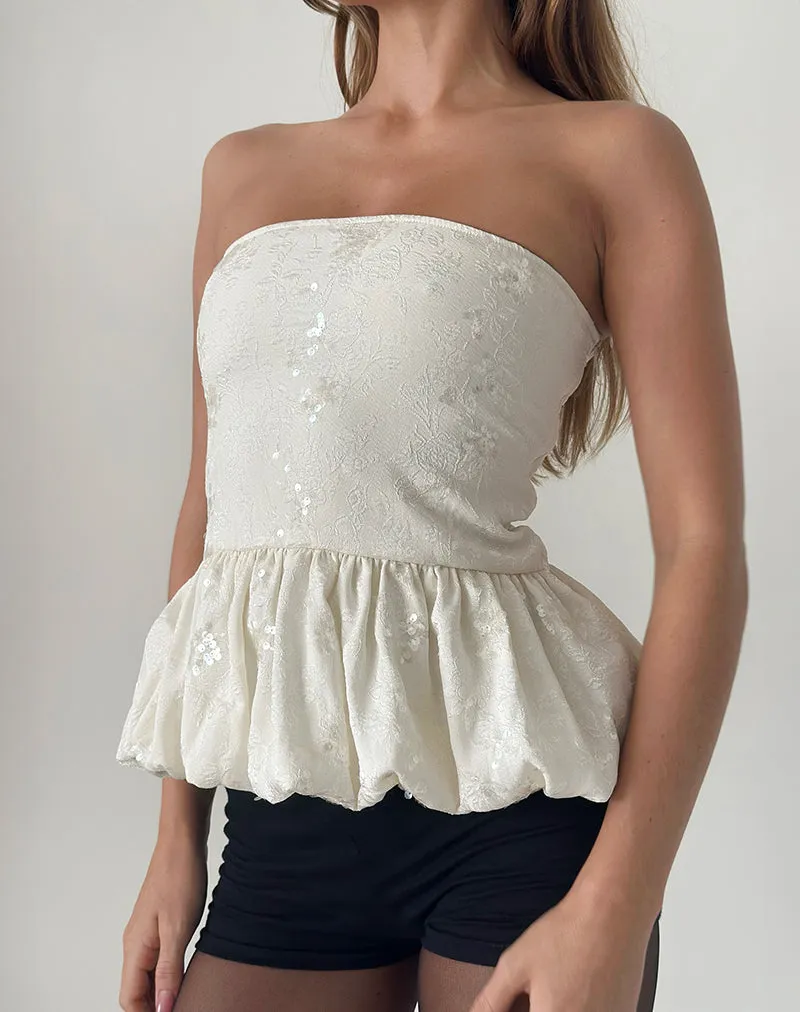 Saya Top in Sequin Jacquard Ivory