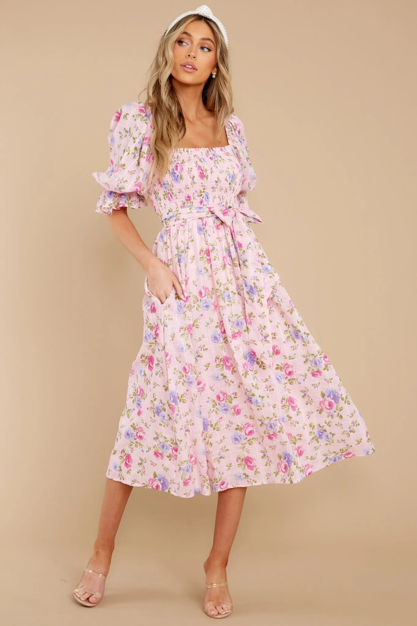 Someone I Adore Pink Multi Floral Print Cotton Midi Dress