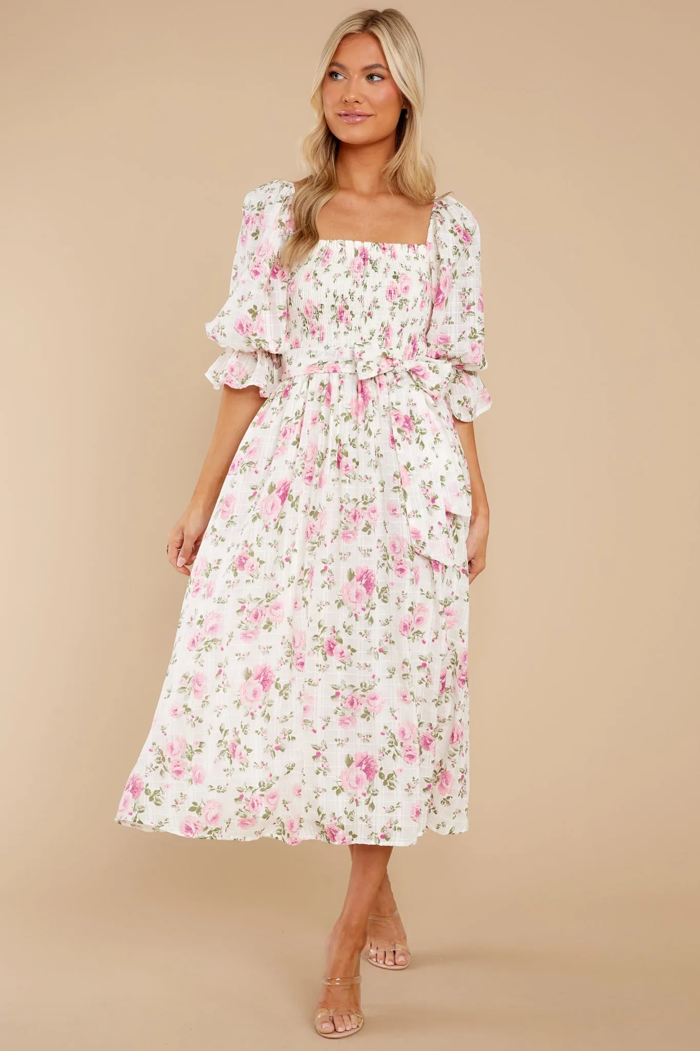 Someone I Adore White Multi Floral Print Cotton Midi Dress