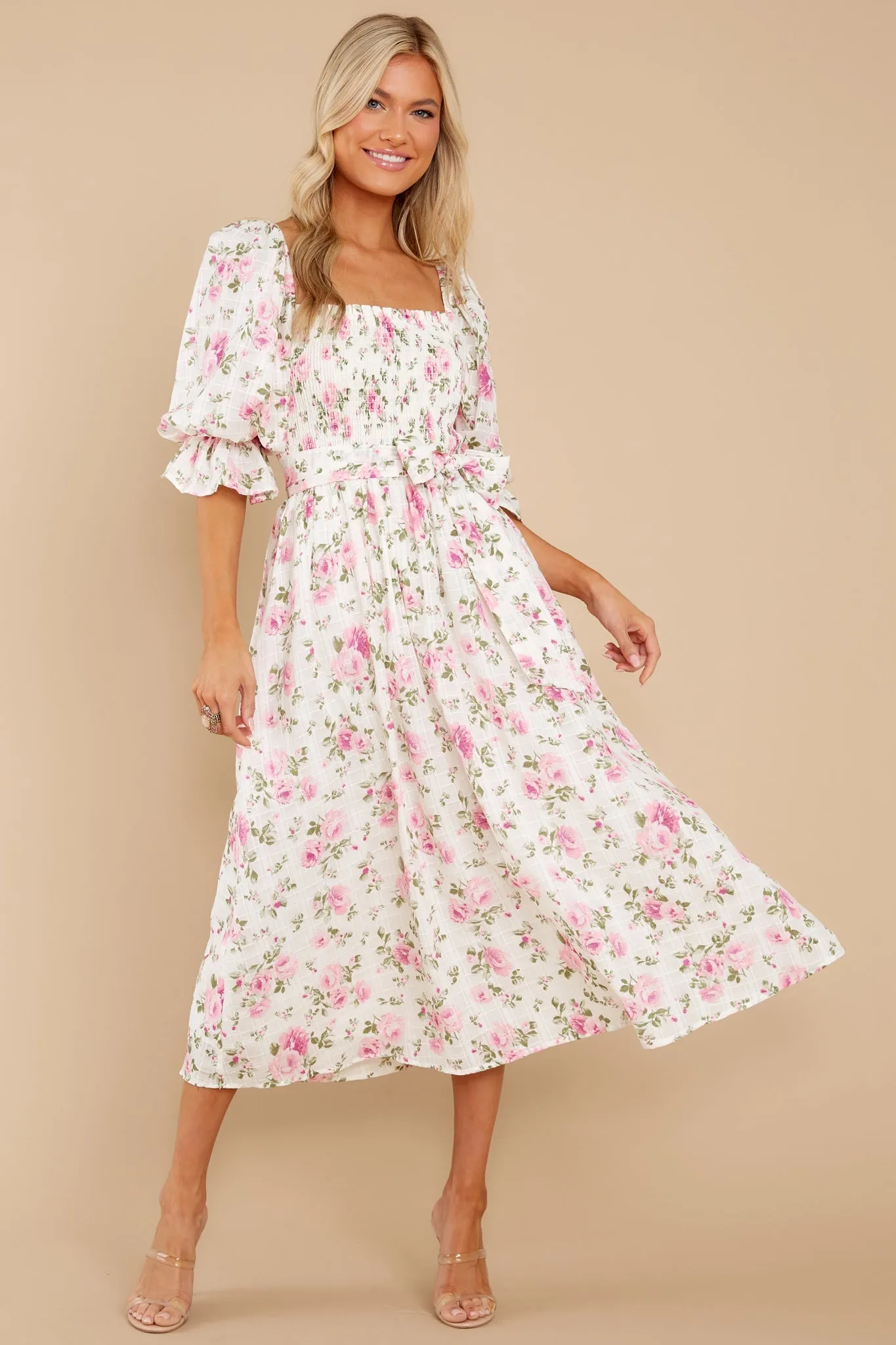 Someone I Adore White Multi Floral Print Cotton Midi Dress