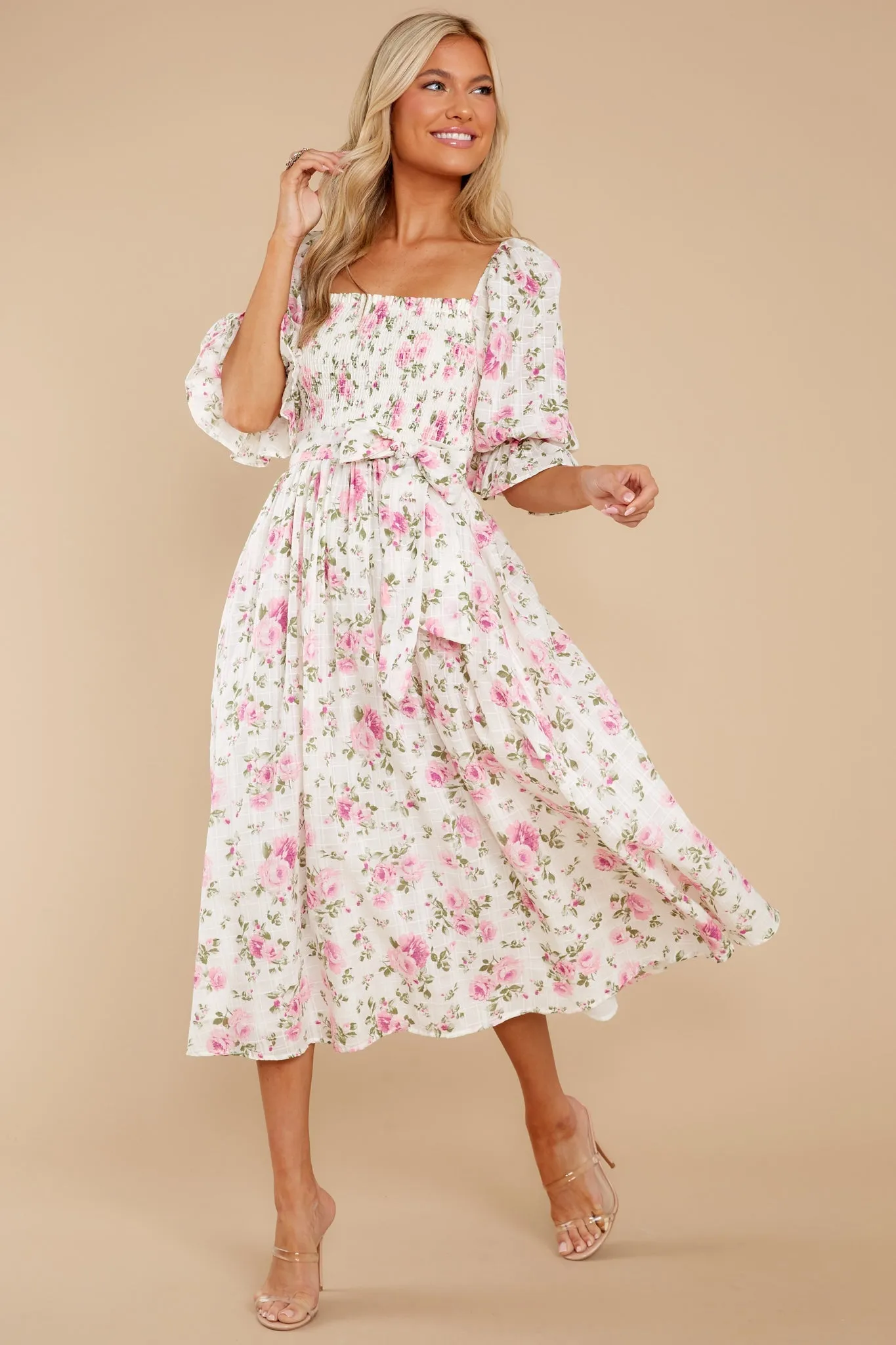 Someone I Adore White Multi Floral Print Cotton Midi Dress