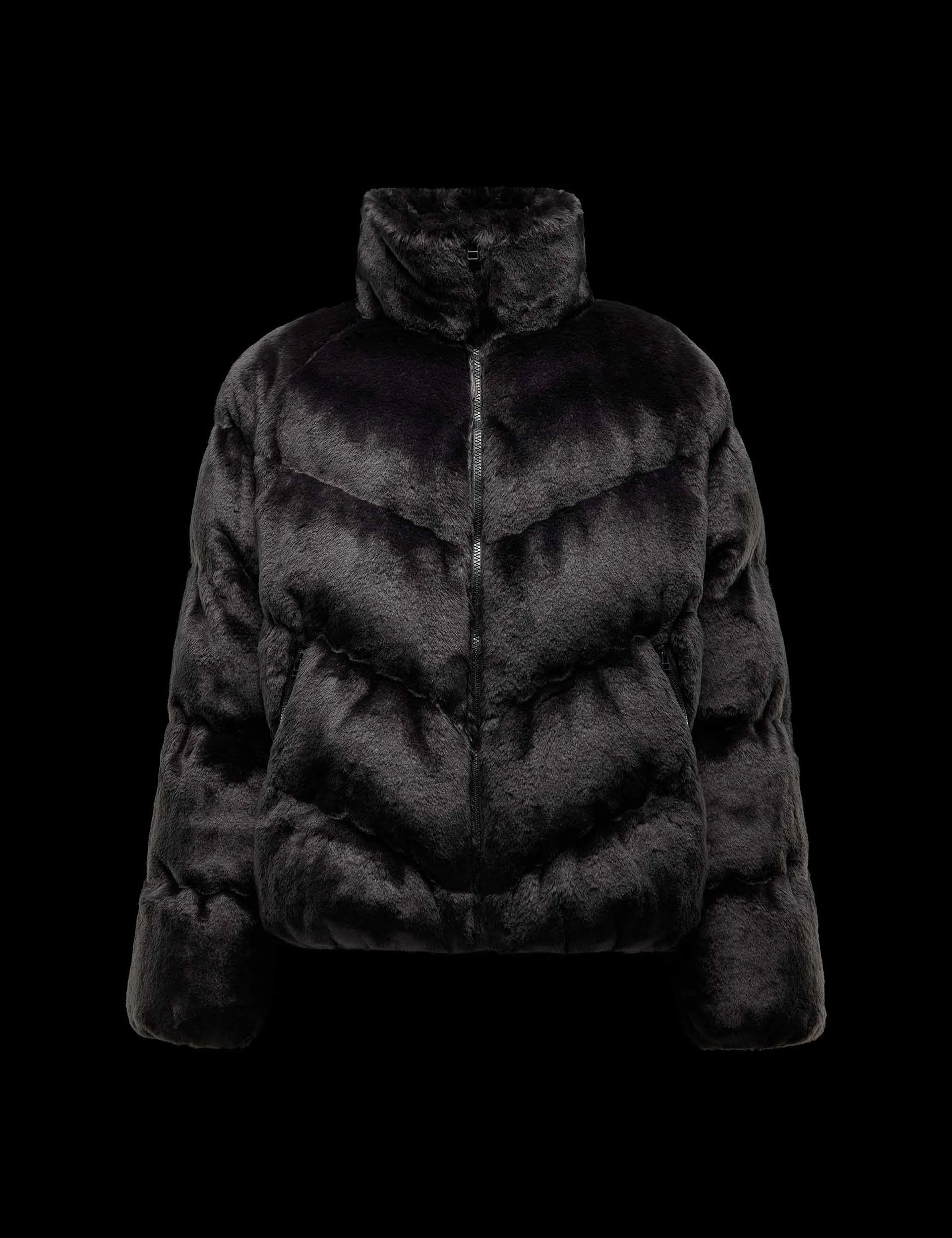 Sportswear Windpuffer Loose Faux Fur Jacket - Black/White