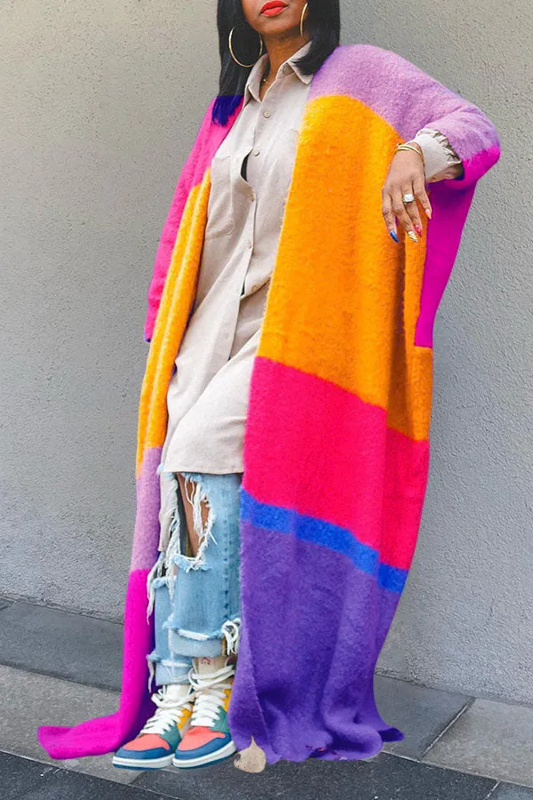 Stylish Colorblock Drop Shoulder Knit Cardigan