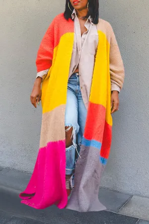 Stylish Colorblock Drop Shoulder Knit Cardigan