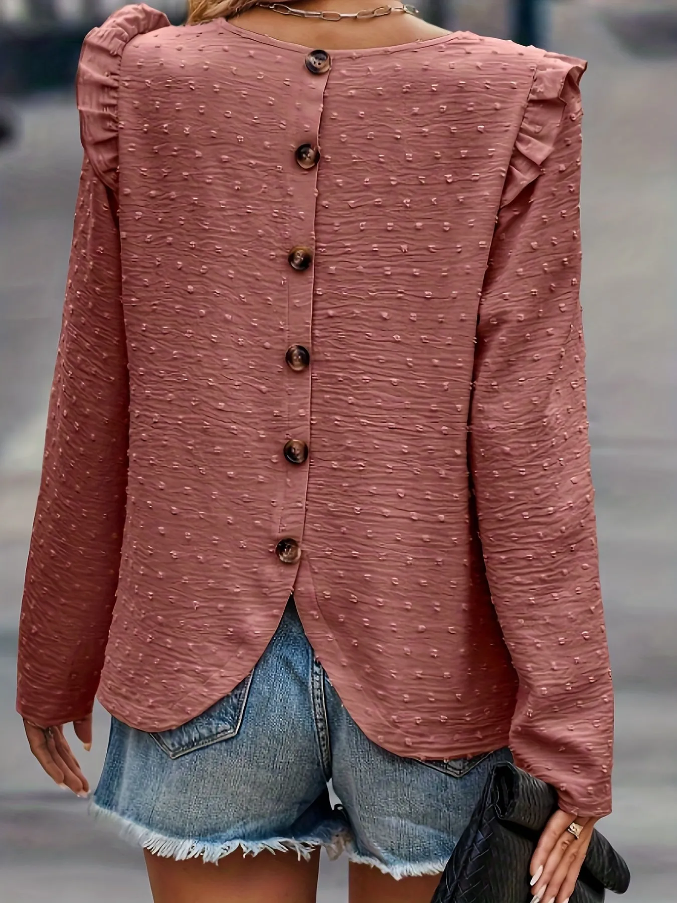 Swiss Dot Button Blouse Casual Spring  Fall Fashion for Women