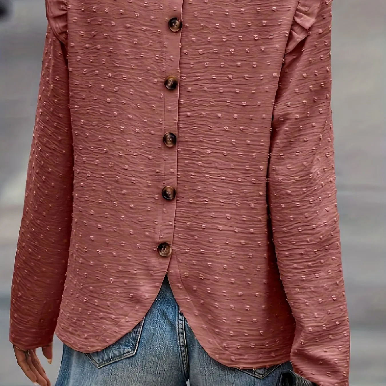 Swiss Dot Button Blouse Casual Spring  Fall Fashion for Women