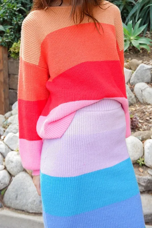 TEEK - Bold Rainbow Stripe Oversized Chunky Knit Pullover