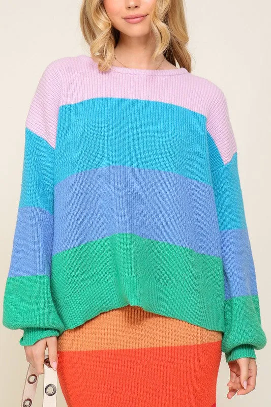 TEEK - Bold Rainbow Stripe Oversized Chunky Knit Pullover