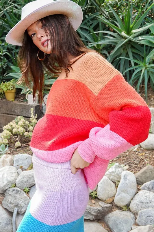 TEEK - Bold Rainbow Stripe Oversized Chunky Knit Pullover