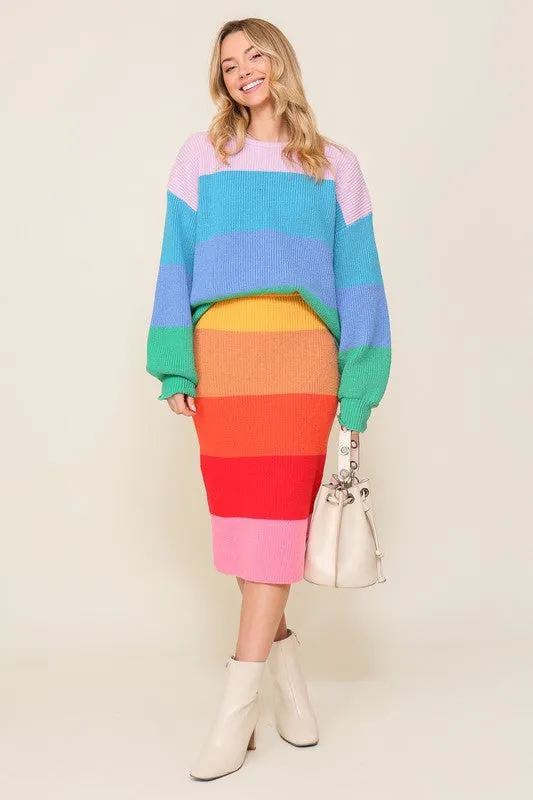 TEEK - Bold Rainbow Stripe Oversized Chunky Knit Pullover