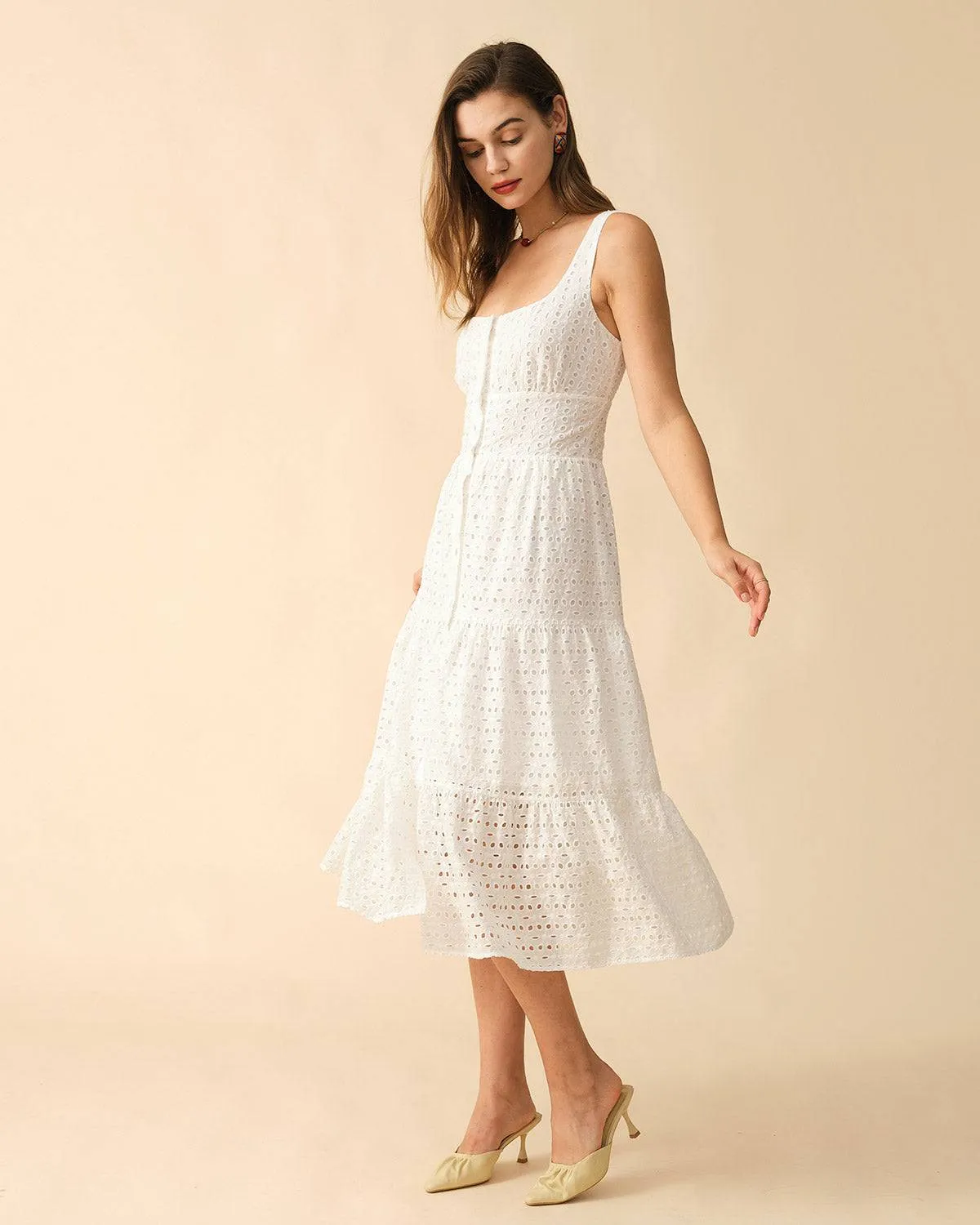 The Square Neck Tiered Hem Midi Dress