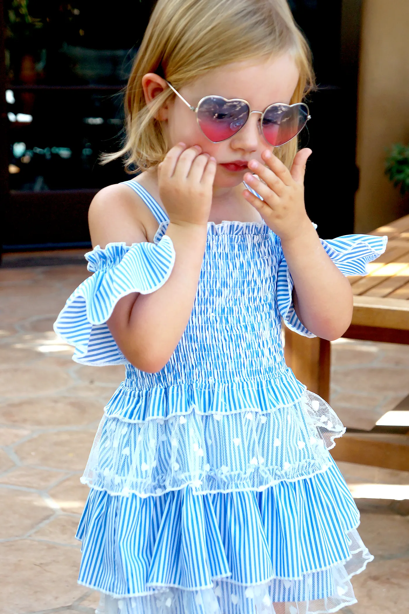 Toddler Girls Off The Shoulder Striped Summer Dress