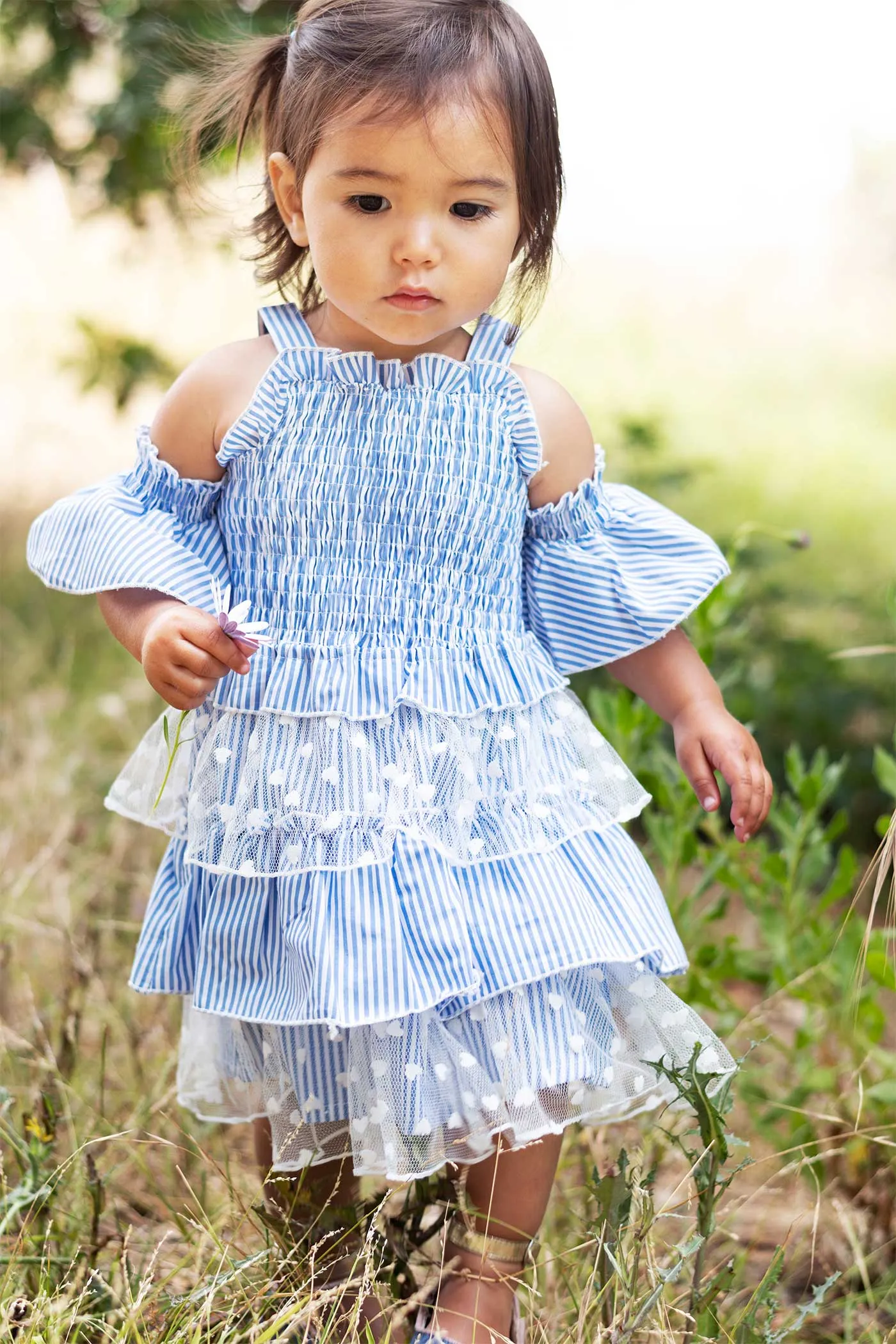 Toddler Girls Off The Shoulder Striped Summer Dress