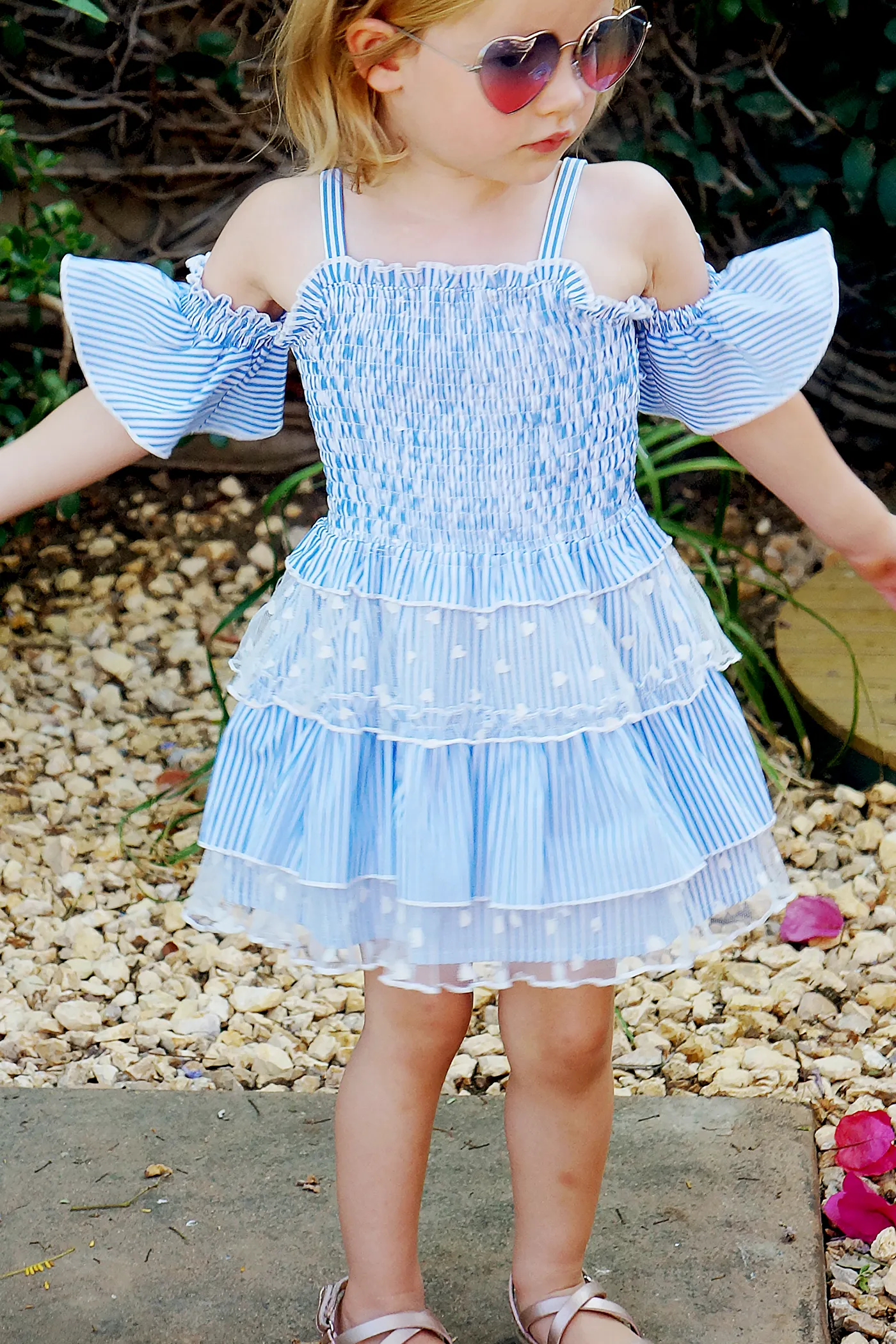 Toddler Girls Off The Shoulder Striped Summer Dress