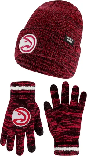 Ultra Game NBA Official Youth Super Soft Winter Beanie Knit Hat with Extra Warm Touch Screen Gloves, Atlanta Hawks, Team Color|Atlanta Hawks