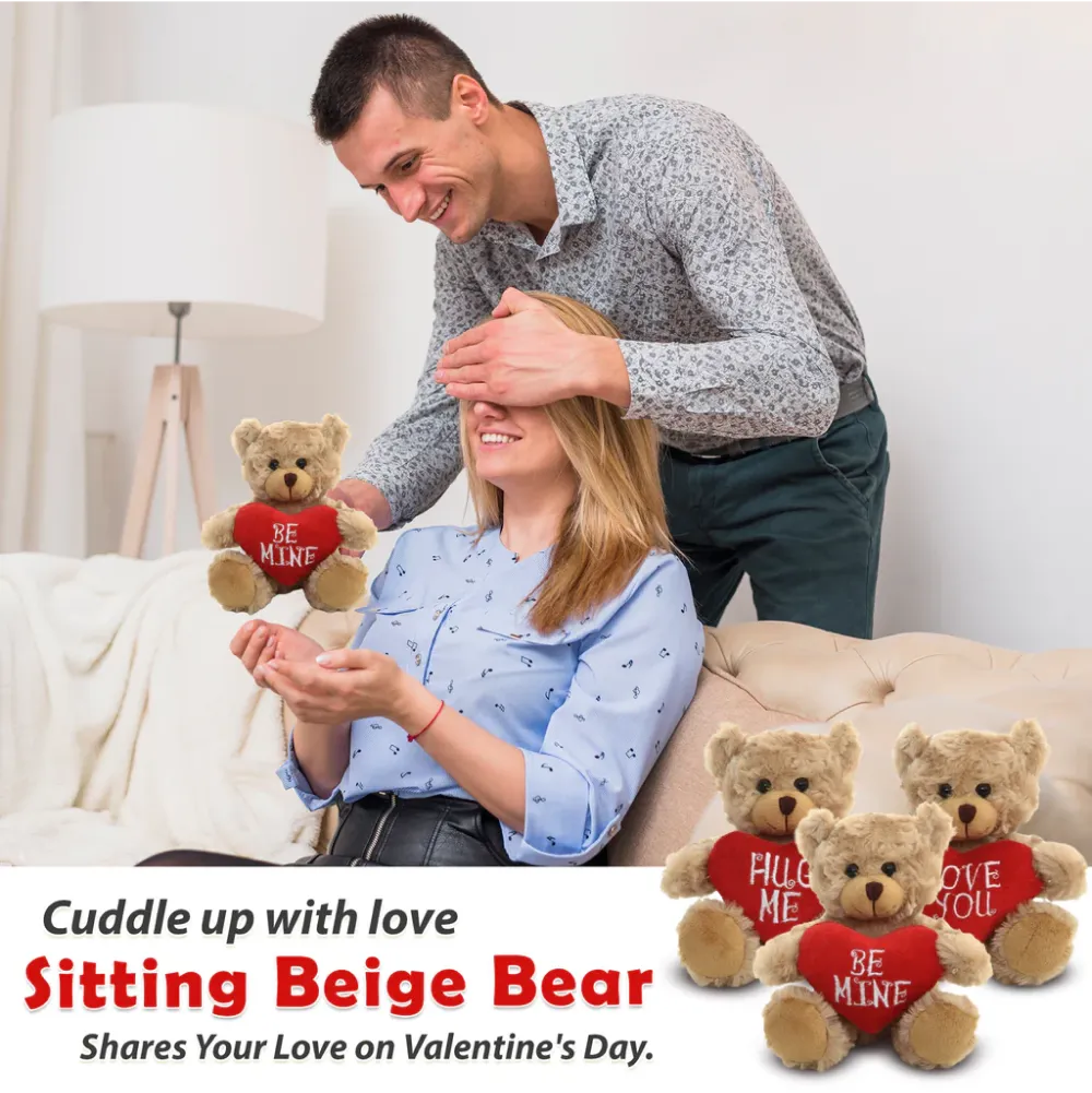 Valentine sitting beige bear  with message heart 6"