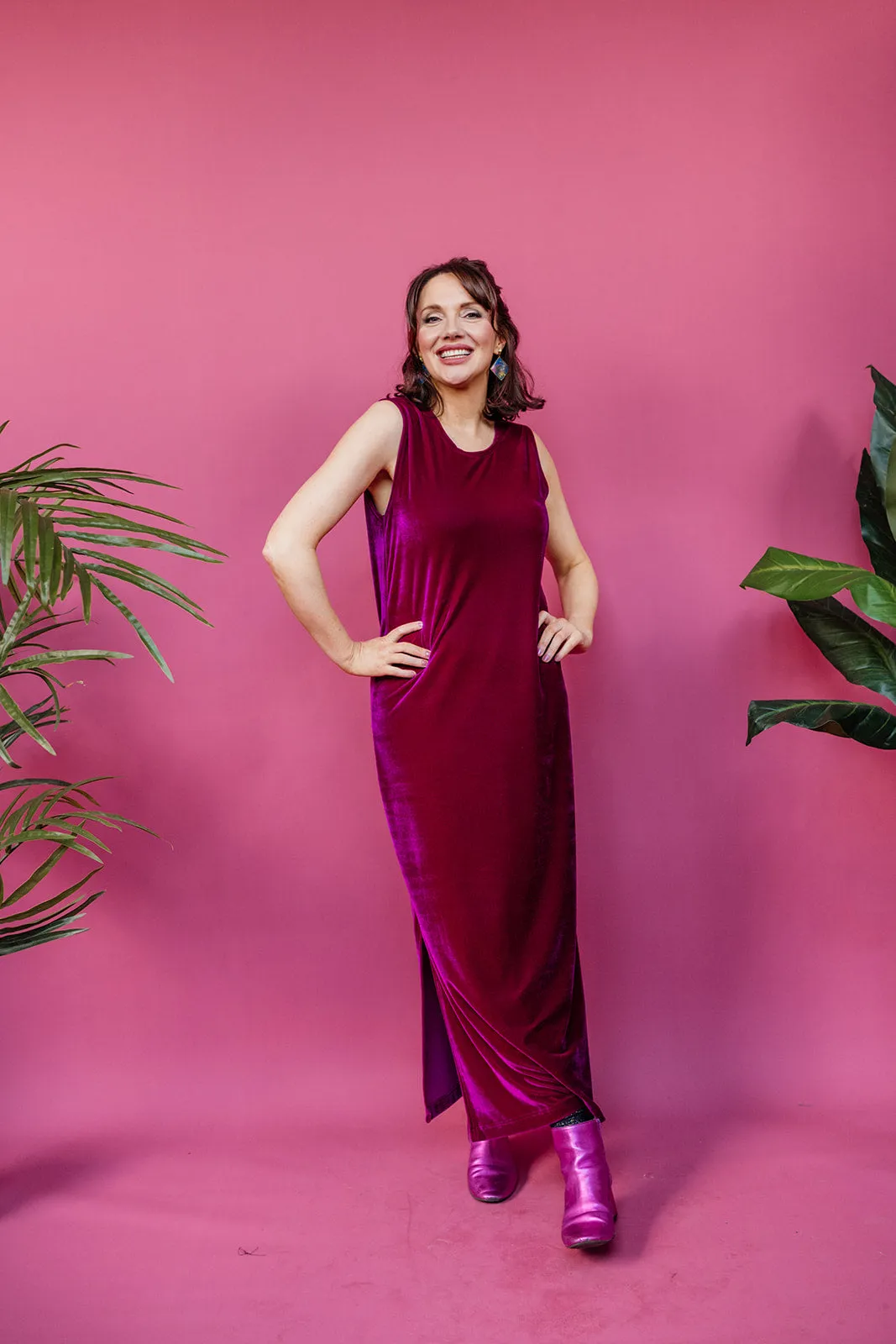 Velvet Maxi Dress in Cerise