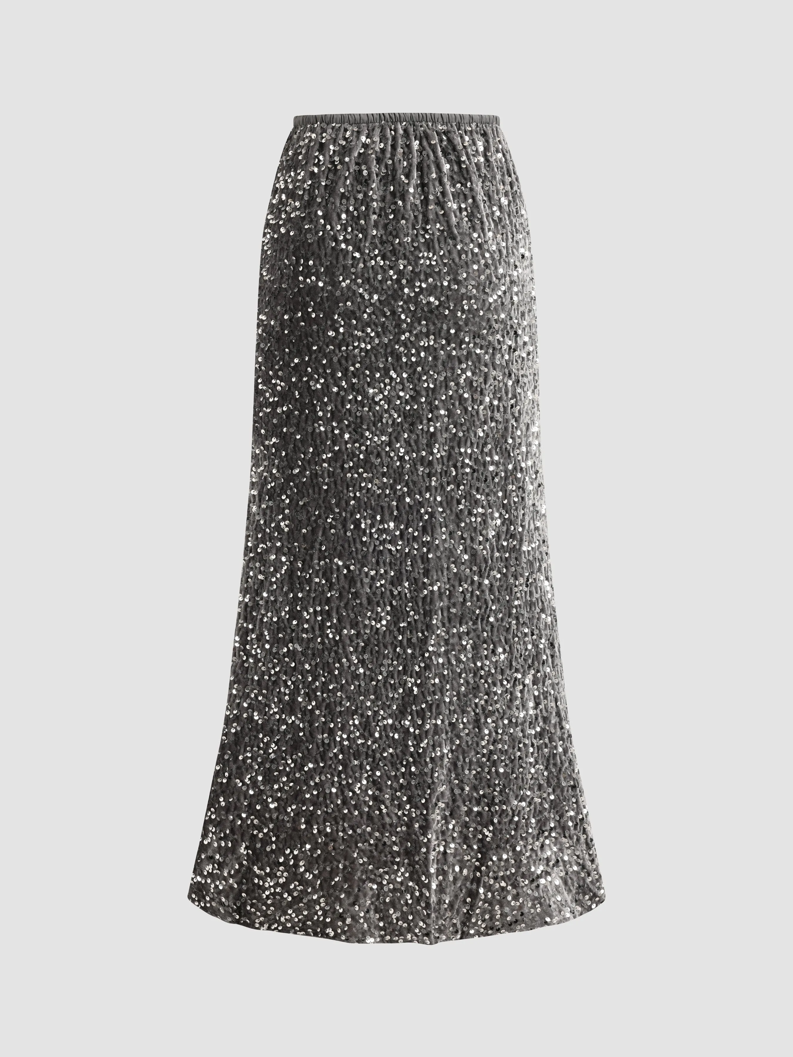 Velvet Sequin Mermaid Long Skirt