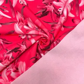 Vibrant Lilies on Bright Pink Softshell Fabric