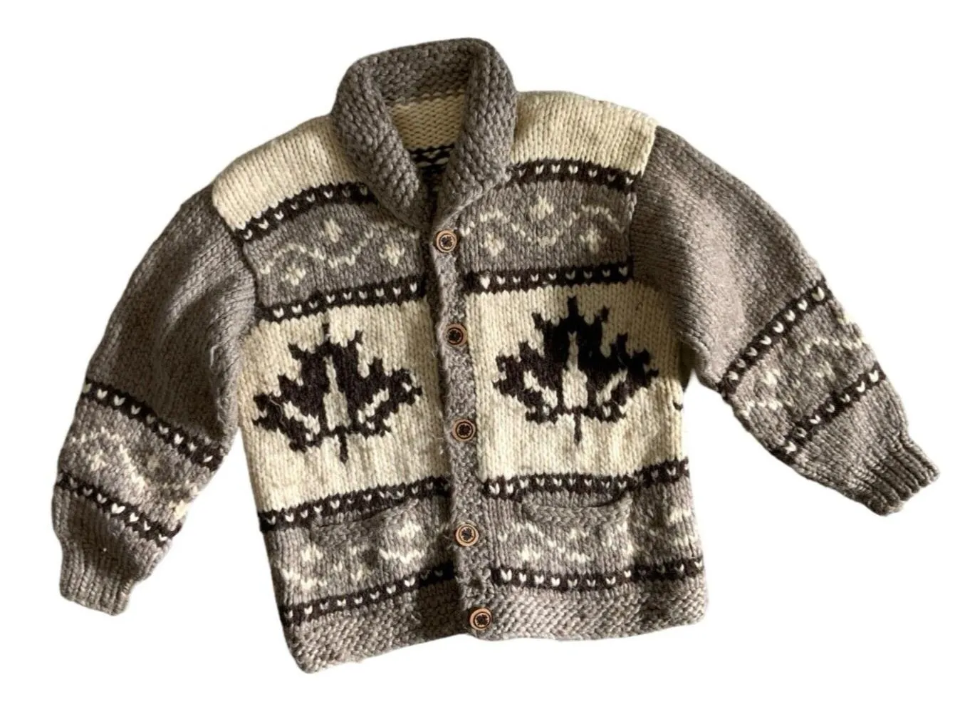 VTG NATIVE CANADIAN HAND KNIT COWICHAN CARDIGAN SALISH INDIAN ROCKABILLY L 42