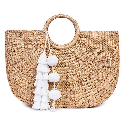 White Tasseled Basket Bag