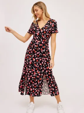 Winnie V Neck Midi Dress / Abstract Heart