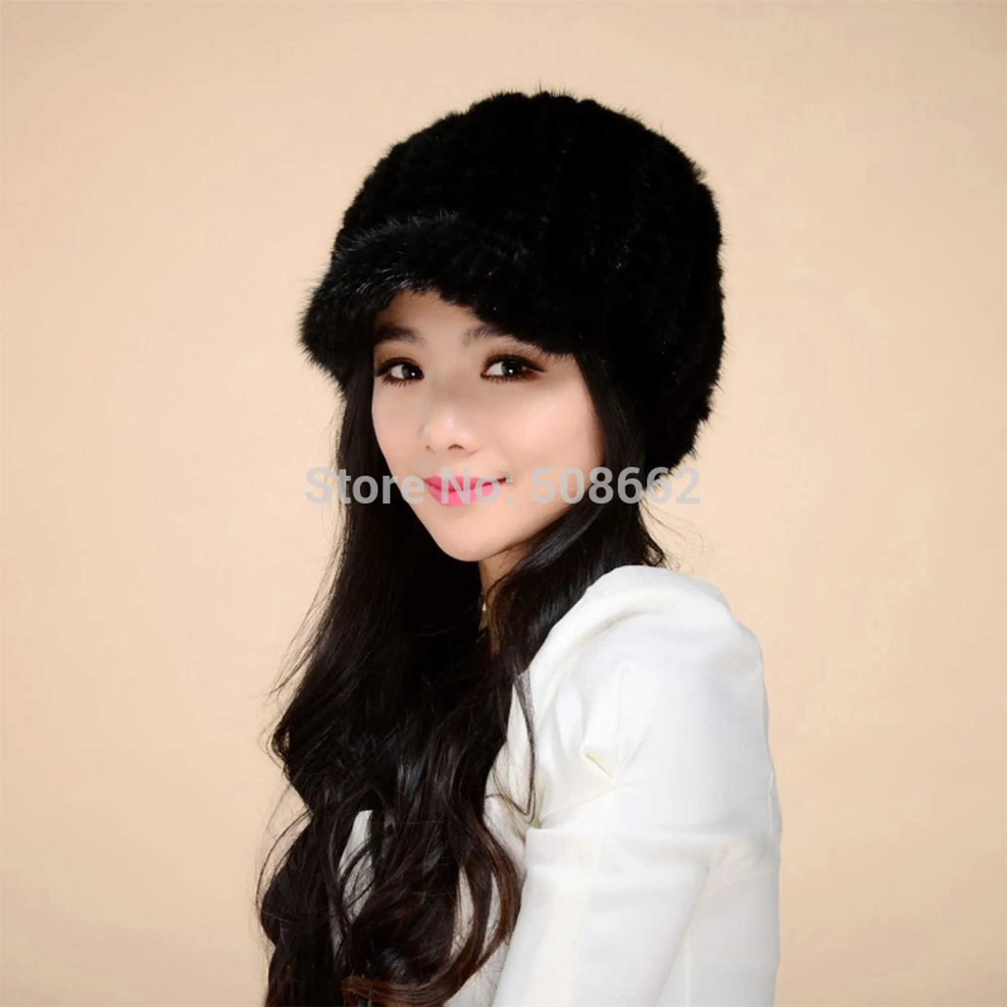 Women's Hats Winter Knitted Real Mink Fur Hat  Fur Cap Headgear 14616