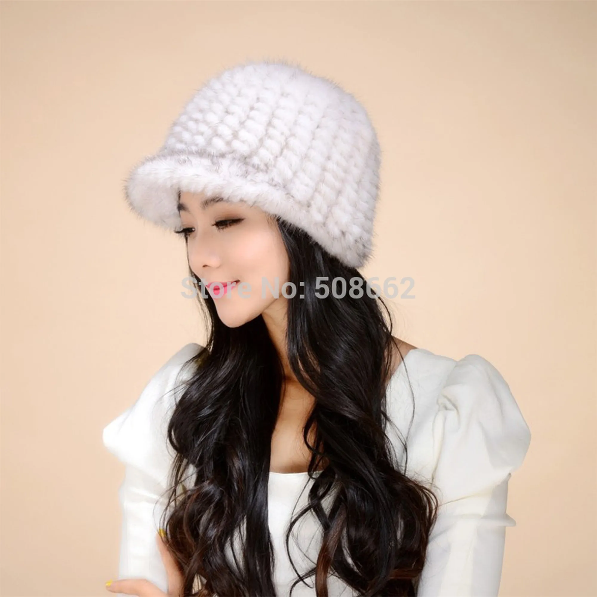 Women's Hats Winter Knitted Real Mink Fur Hat  Fur Cap Headgear 14616