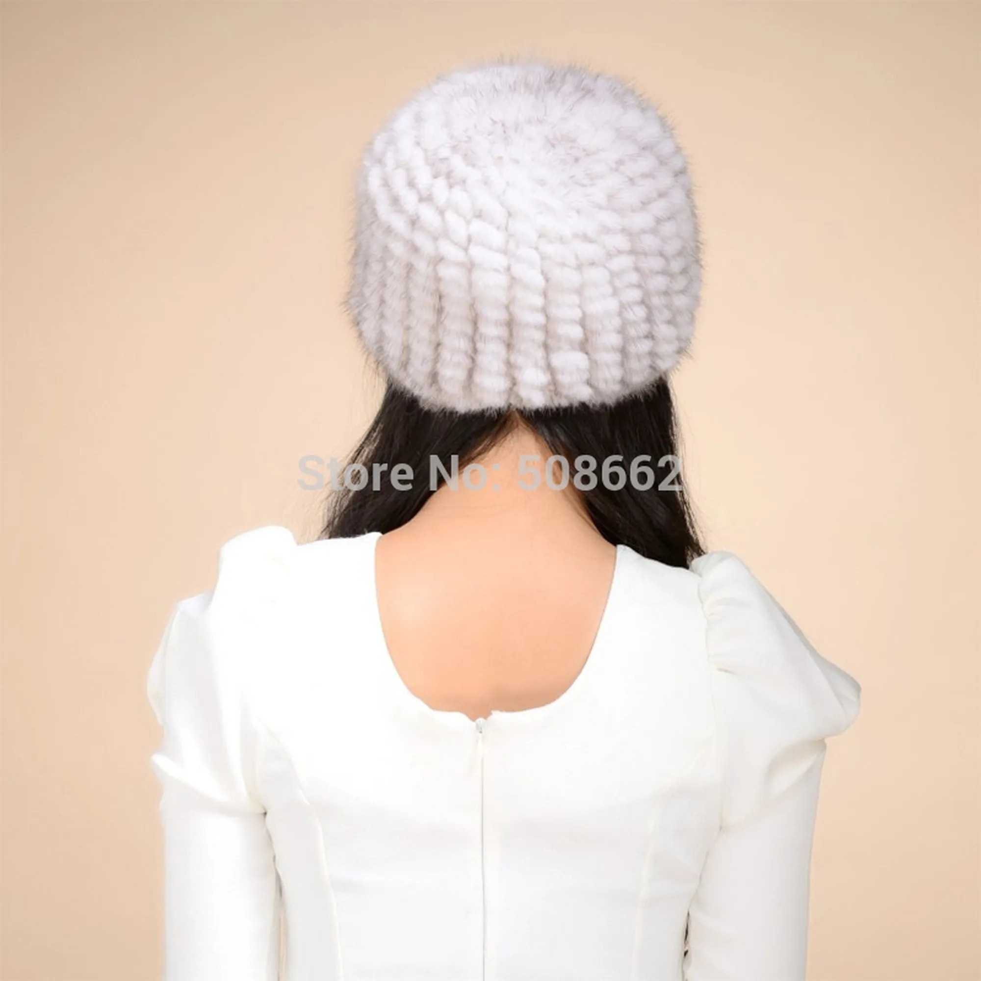 Women's Hats Winter Knitted Real Mink Fur Hat  Fur Cap Headgear 14616