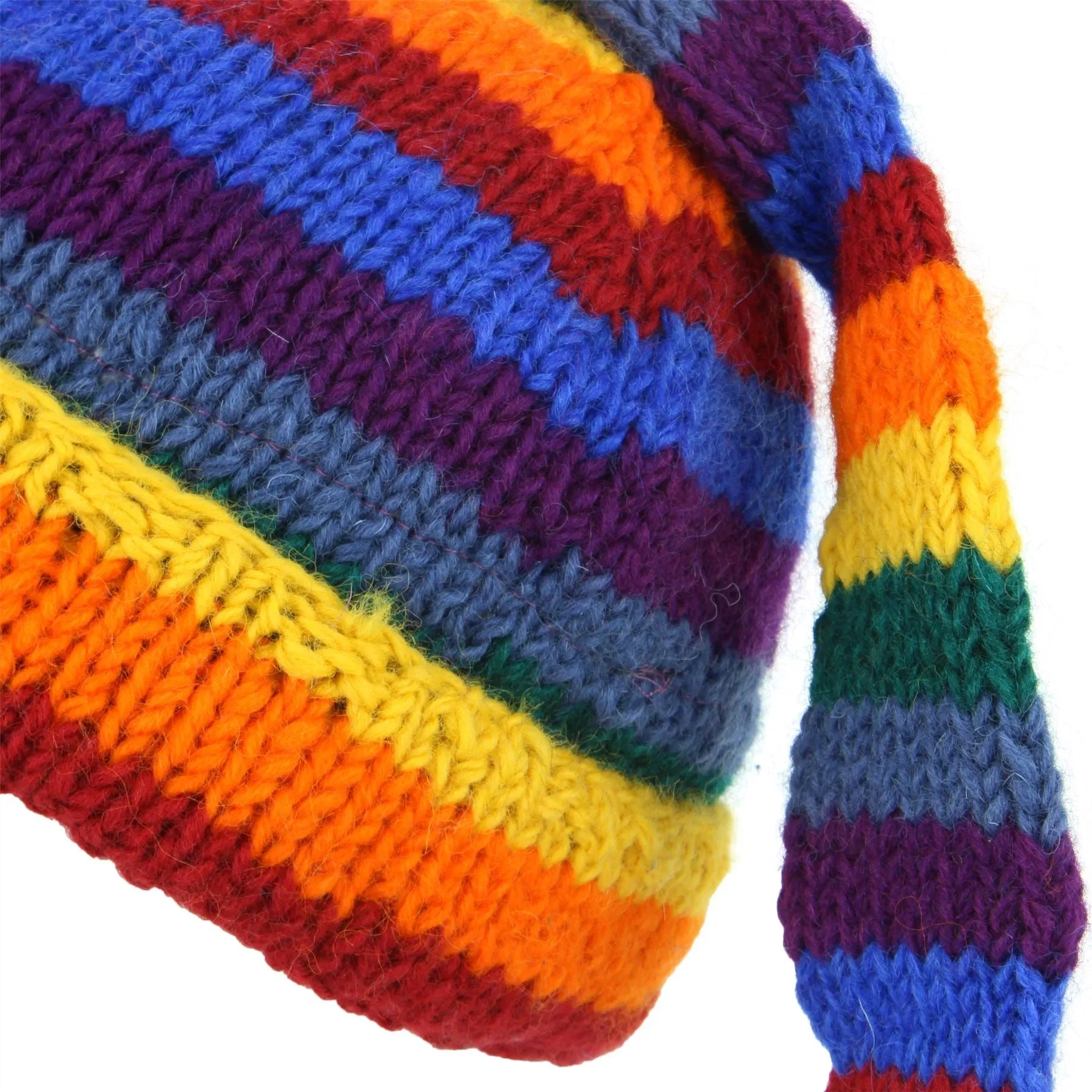 Wool Knit Tail Beanie Hat - Rainbow