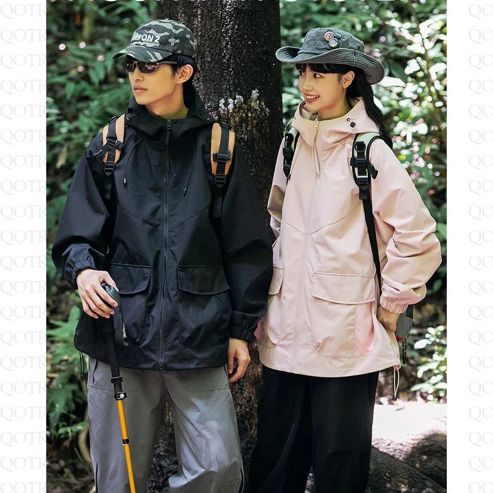 Workwear Style Camping Windproof Trendy Raincoat Hooded Jacket