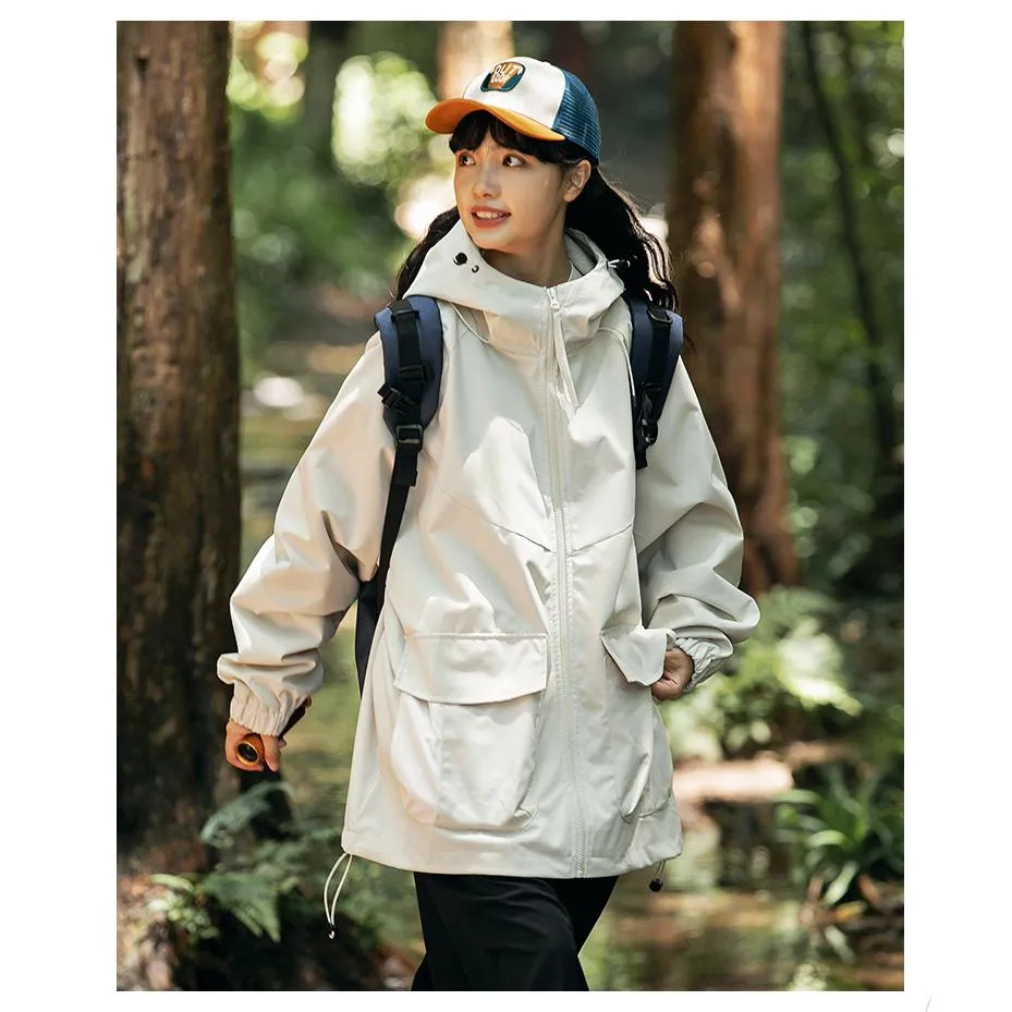 Workwear Style Camping Windproof Trendy Raincoat Hooded Jacket