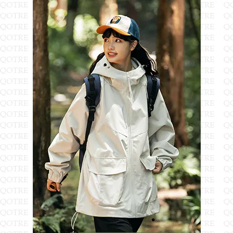 Workwear Style Camping Windproof Trendy Raincoat Hooded Jacket