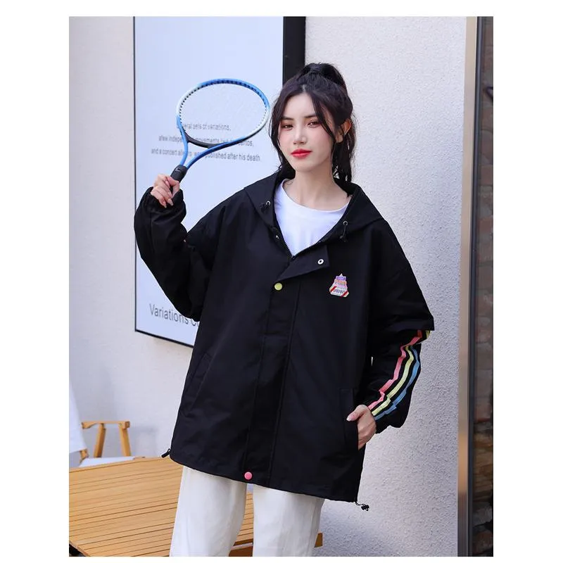 Workwear Style Casual Plus Loose Fit Raincoat Hooded Jacket