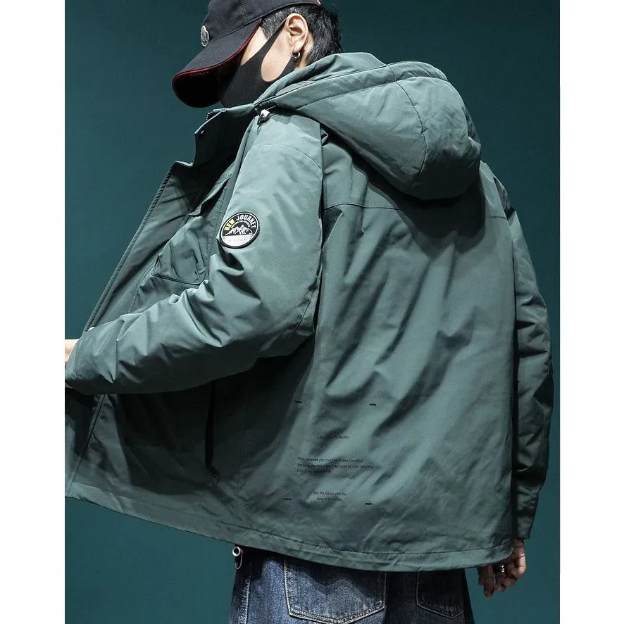 Workwear Style Loose Fit Raincoat Hooded Jacket