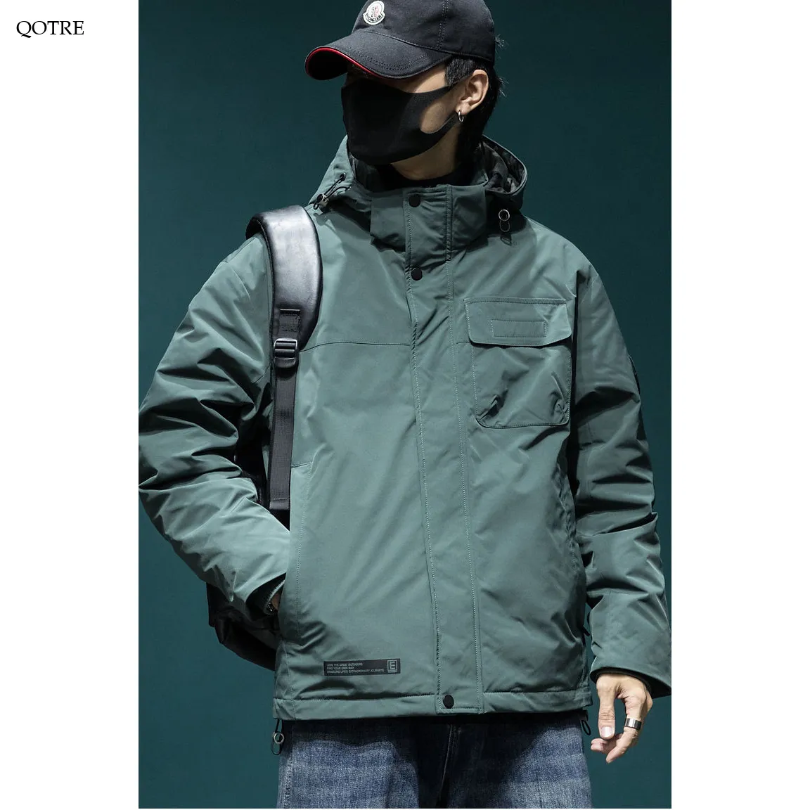 Workwear Style Loose Fit Raincoat Hooded Jacket