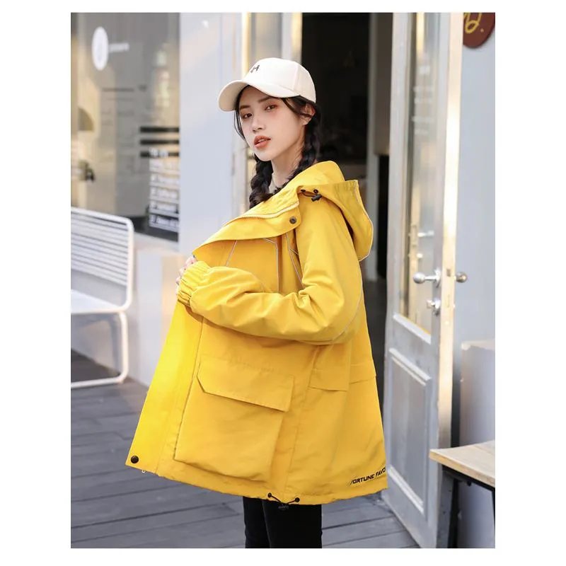 Workwear Style Loose Fit Reflective Casual Raincoat Hooded Jacket