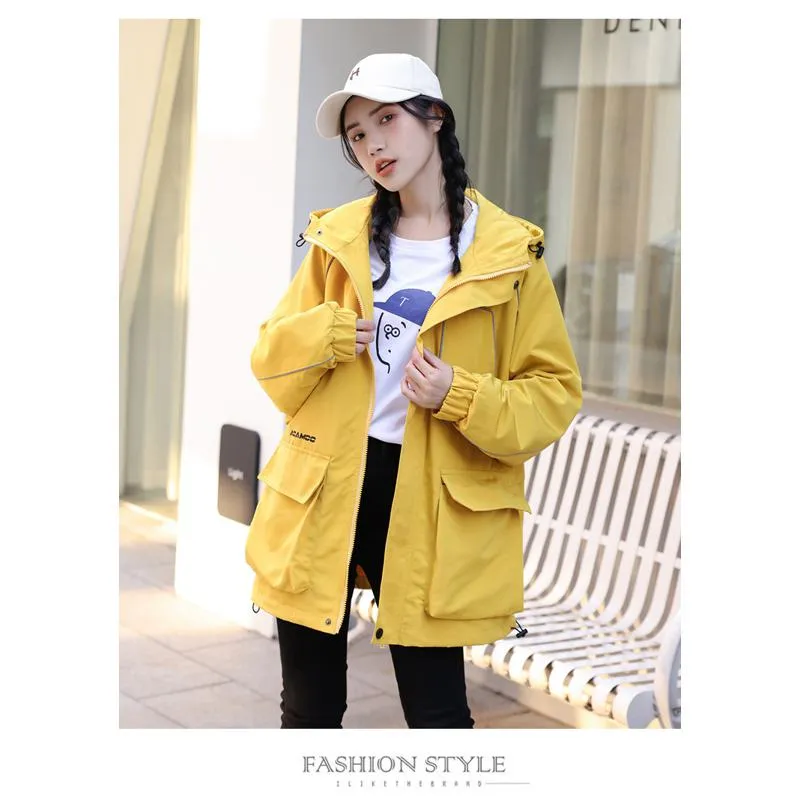 Workwear Style Loose Fit Reflective Casual Raincoat Hooded Jacket