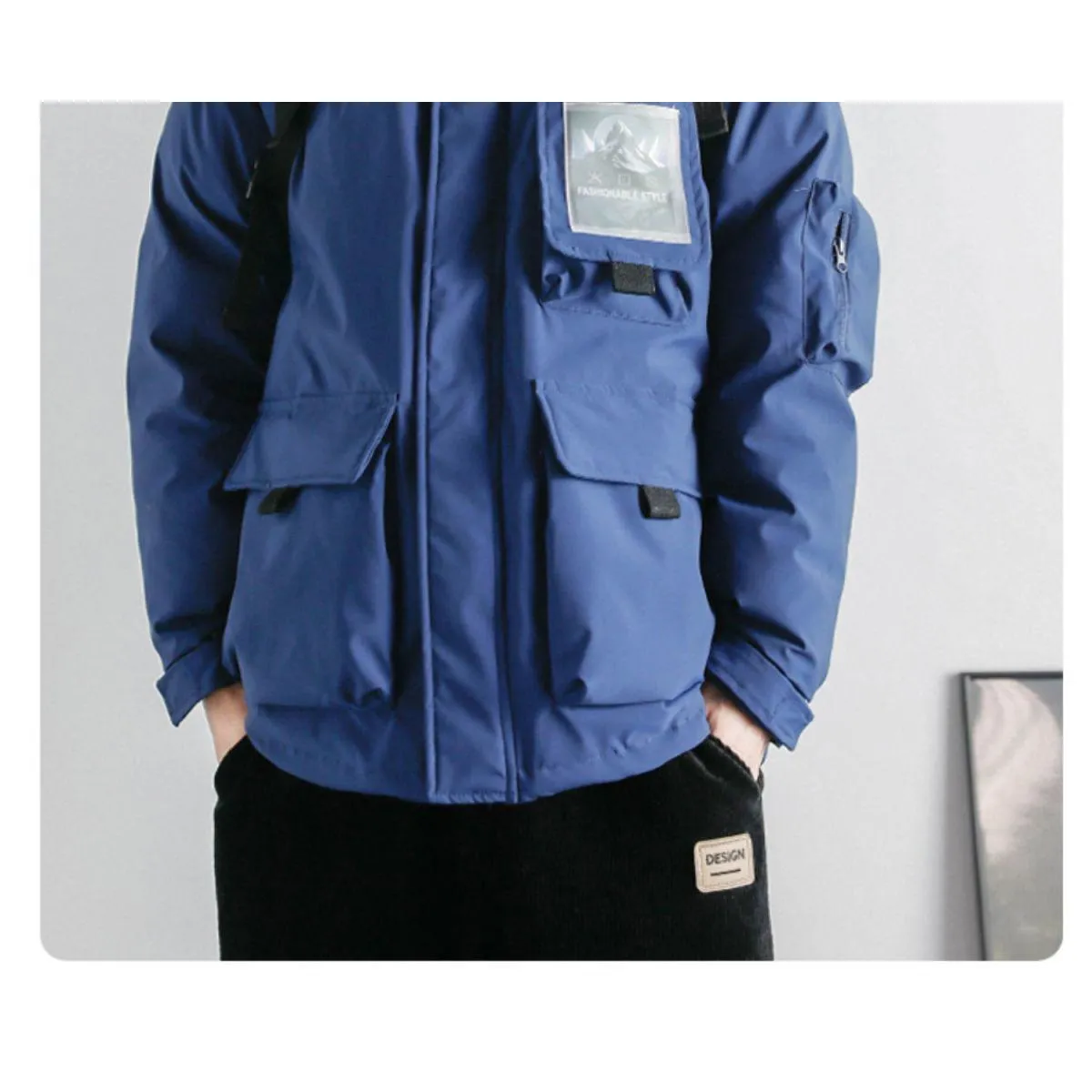 Workwear Style Versatile Multi-Pocket Raincoat Hooded Jacket