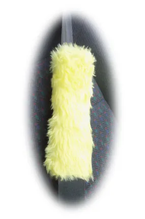 Yellow fuzzy faux fur car seatbelt pads 1 pair